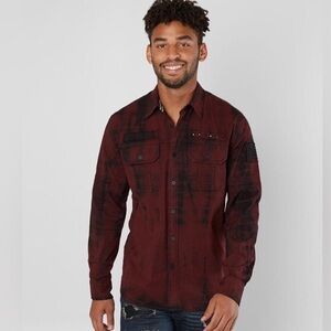 Affliction Black Premium Traction Stretch Shirt Maroon Tie Dye Buckle Exclusive